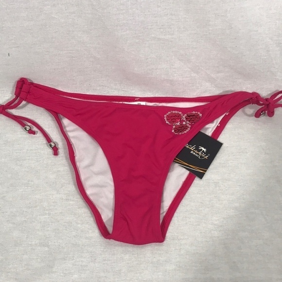 Beach Joy Size Medium Side Tie Bikini Bottom W/Sequence Cherries. New With Tags - Picture 1 of 4